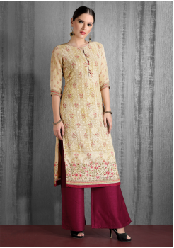 Beige And Maroon Color Designer Georgette Kurti